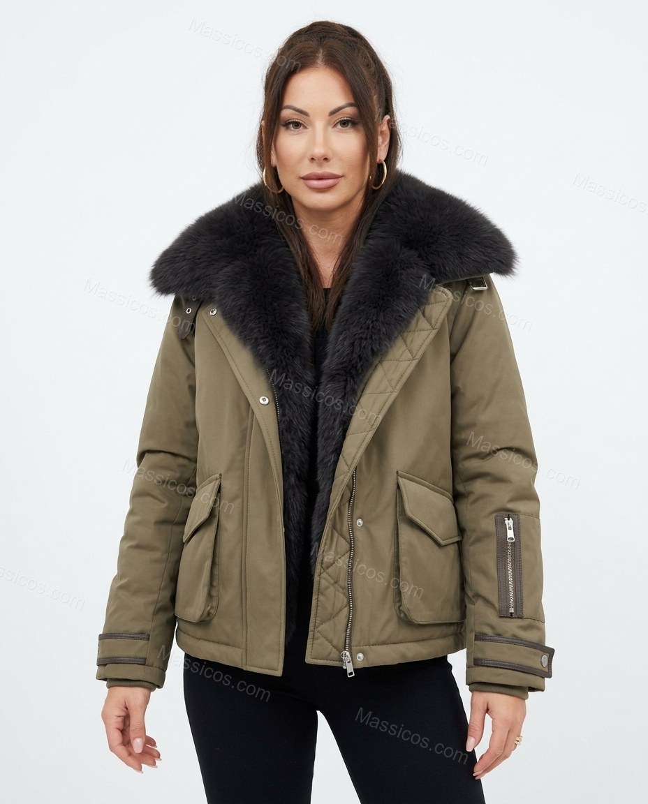 Olive Green Jacket, front studio view, by Massicos