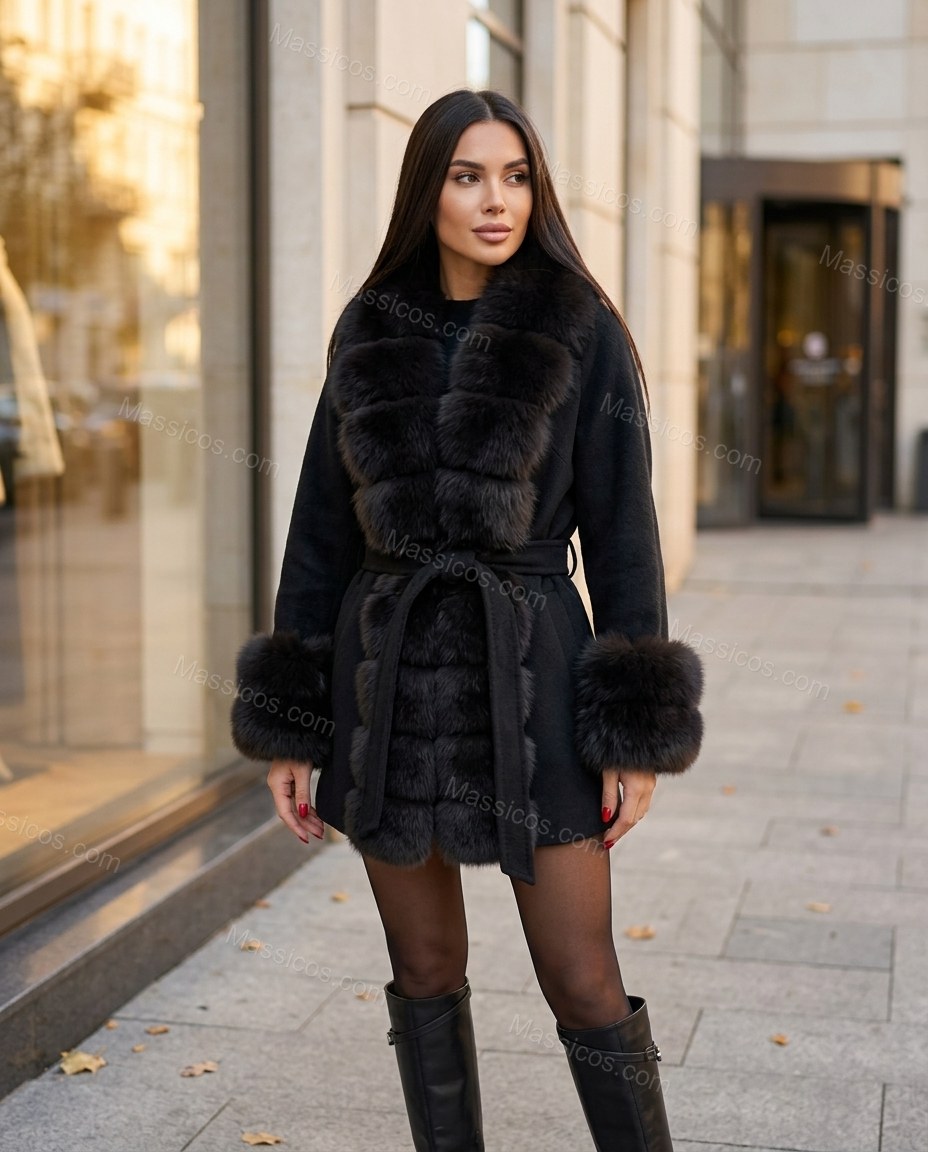 Black Coat, walking lifestyle view, by Massicos