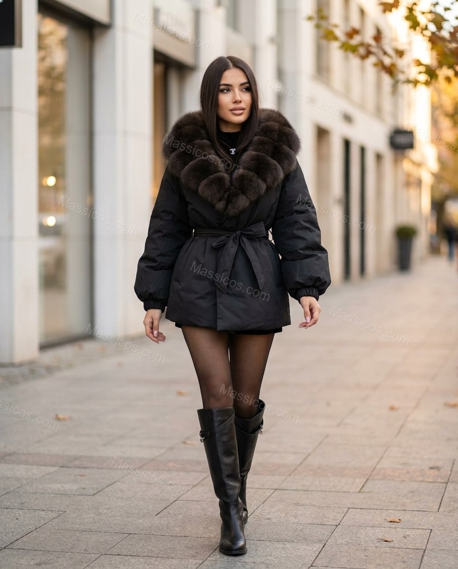 Black Coat, movement and fit lifestyle view, by Massicos