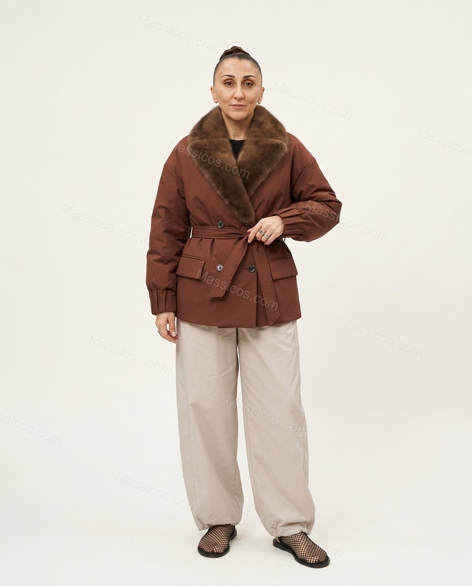 Brown Faux-Fur Jacket, front studio view, by Massicos