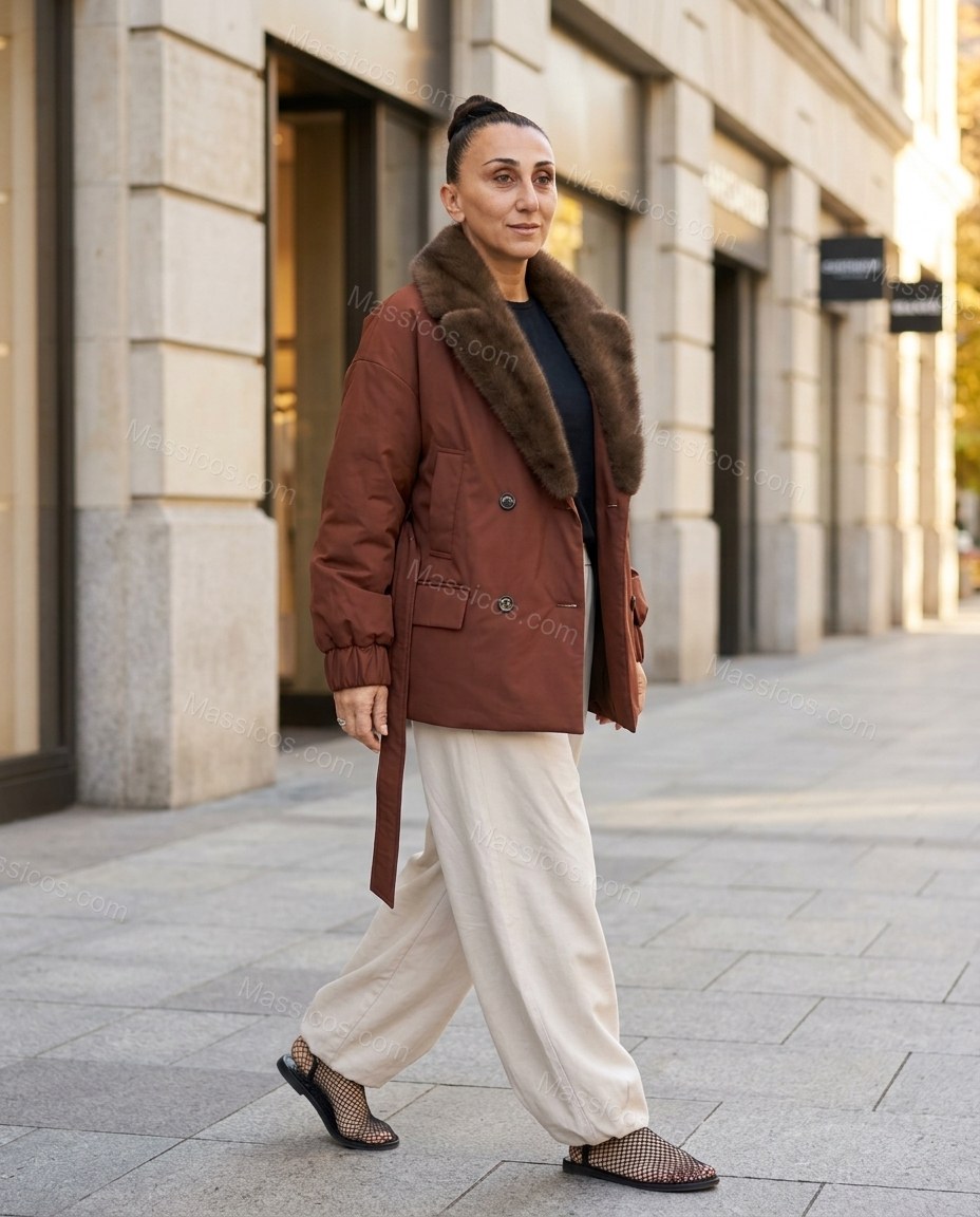 Brown Faux-Fur Jacket, alternate use-case lifestyle view, by Massicos
