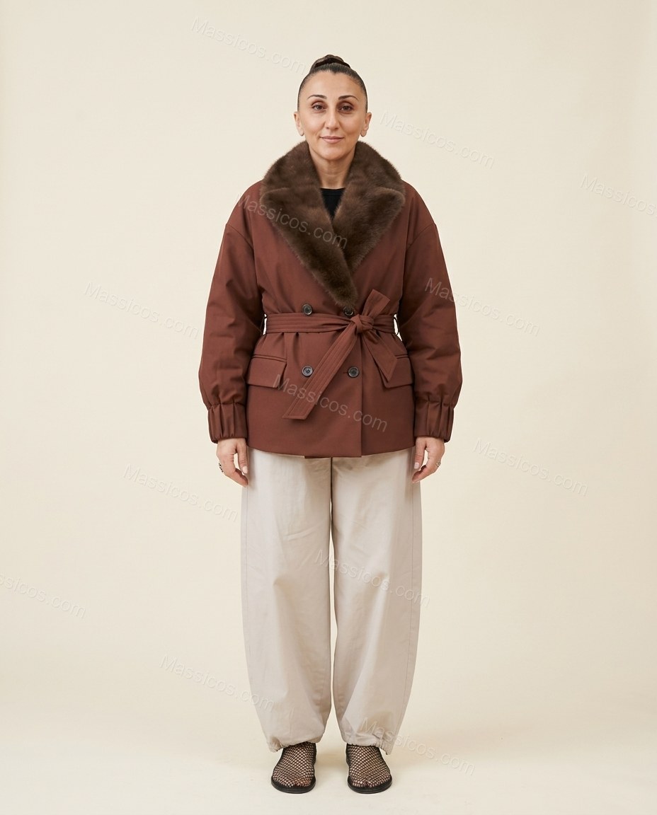 Brown Faux-Fur Jacket, full-length hero view, by Massicos