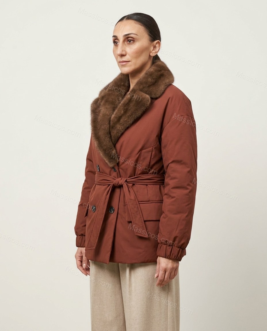 Brown Faux-Fur Jacket, side and back studio view, by Massicos
