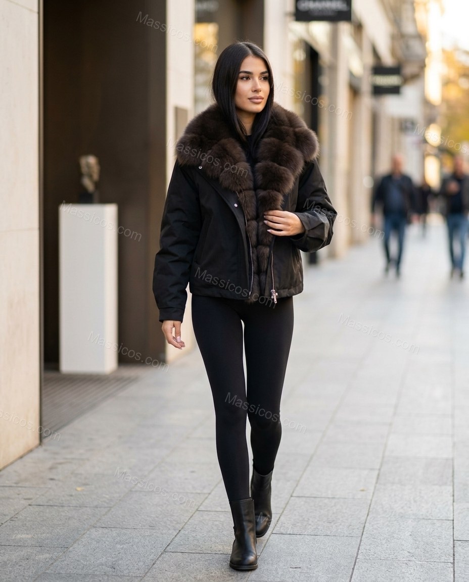 Black Jacket, walking lifestyle view, by Massicos