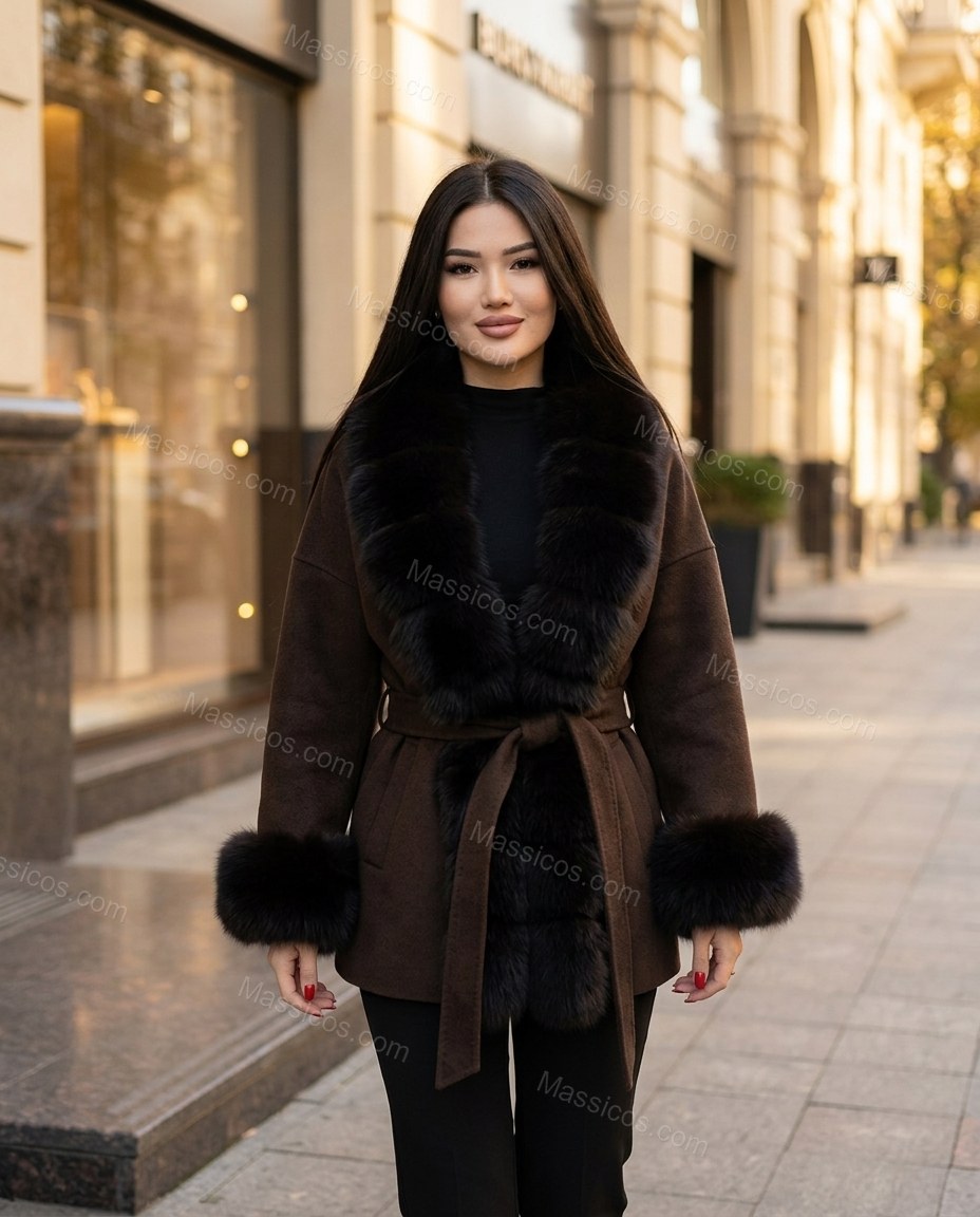 Brown Coat, three-quarter brand lifestyle view, by Massicos