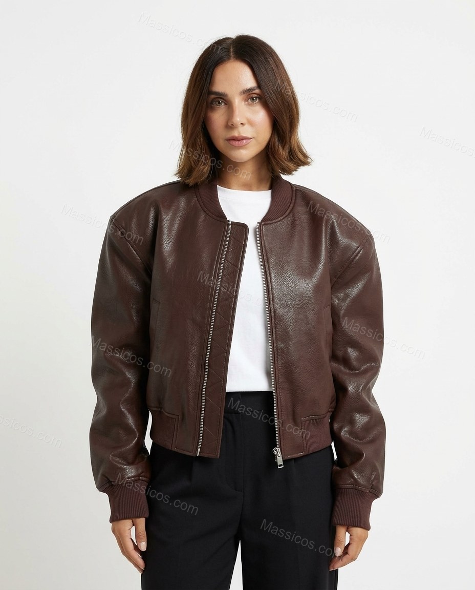 Deep Chocolate Brown Ribbed Jacket, front studio view, by Massicos