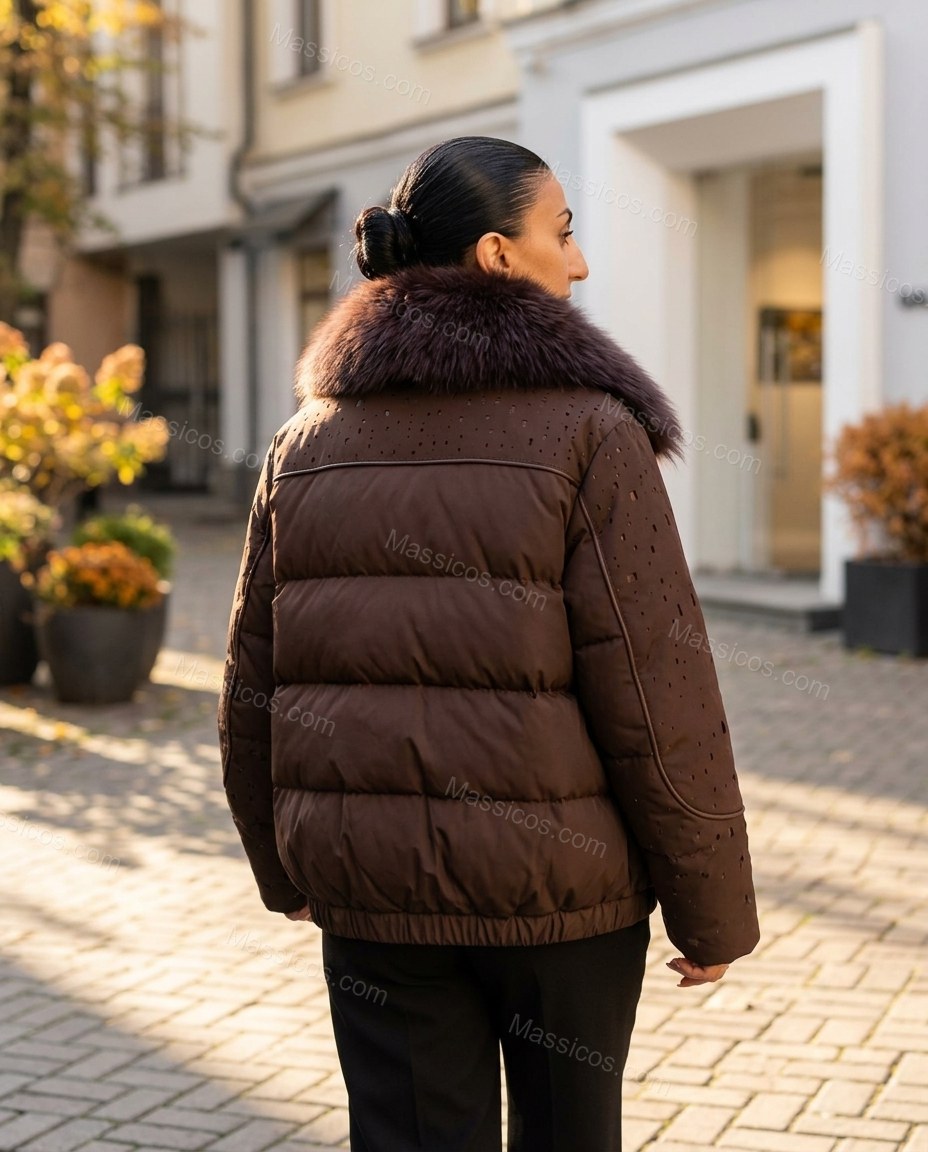 Brown Jacket, walking lifestyle view, by Massicos