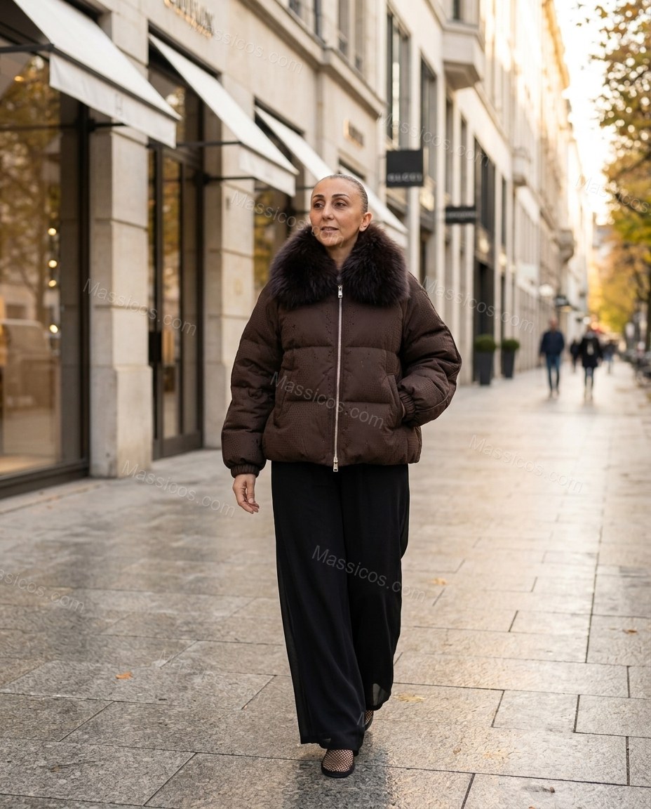Brown Jacket, movement and fit lifestyle view, by Massicos