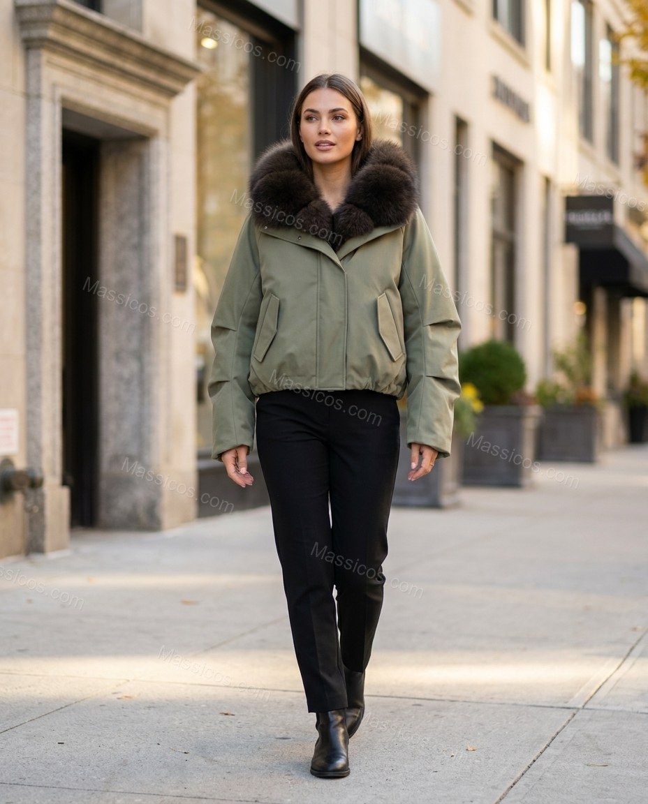 Sage Green Jacket, movement and fit lifestyle view, by Massicos