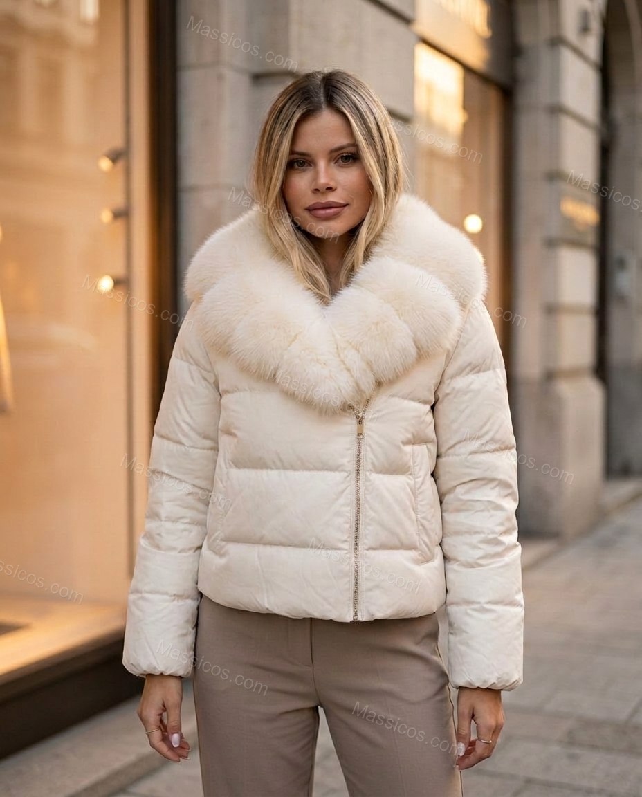 Cream Jacket, walking lifestyle view, by Massicos