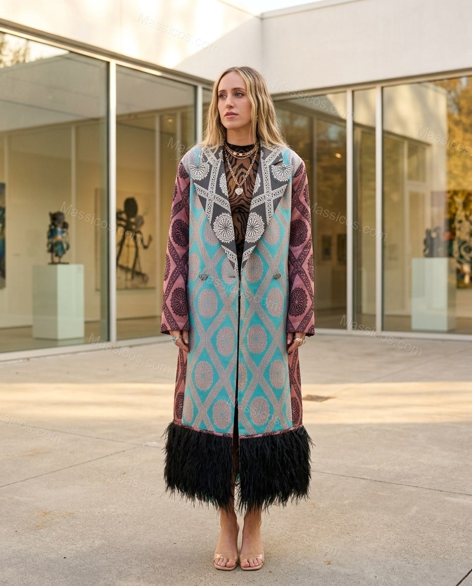 Teal Fringe Outerwear, alternate use-case lifestyle view, by Massicos