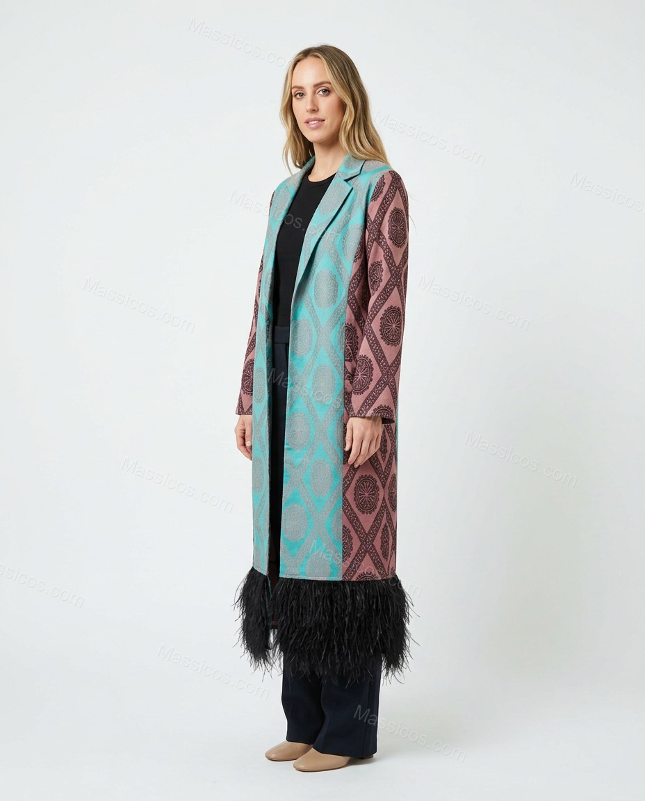 Teal Fringe Outerwear, front studio view, by Massicos