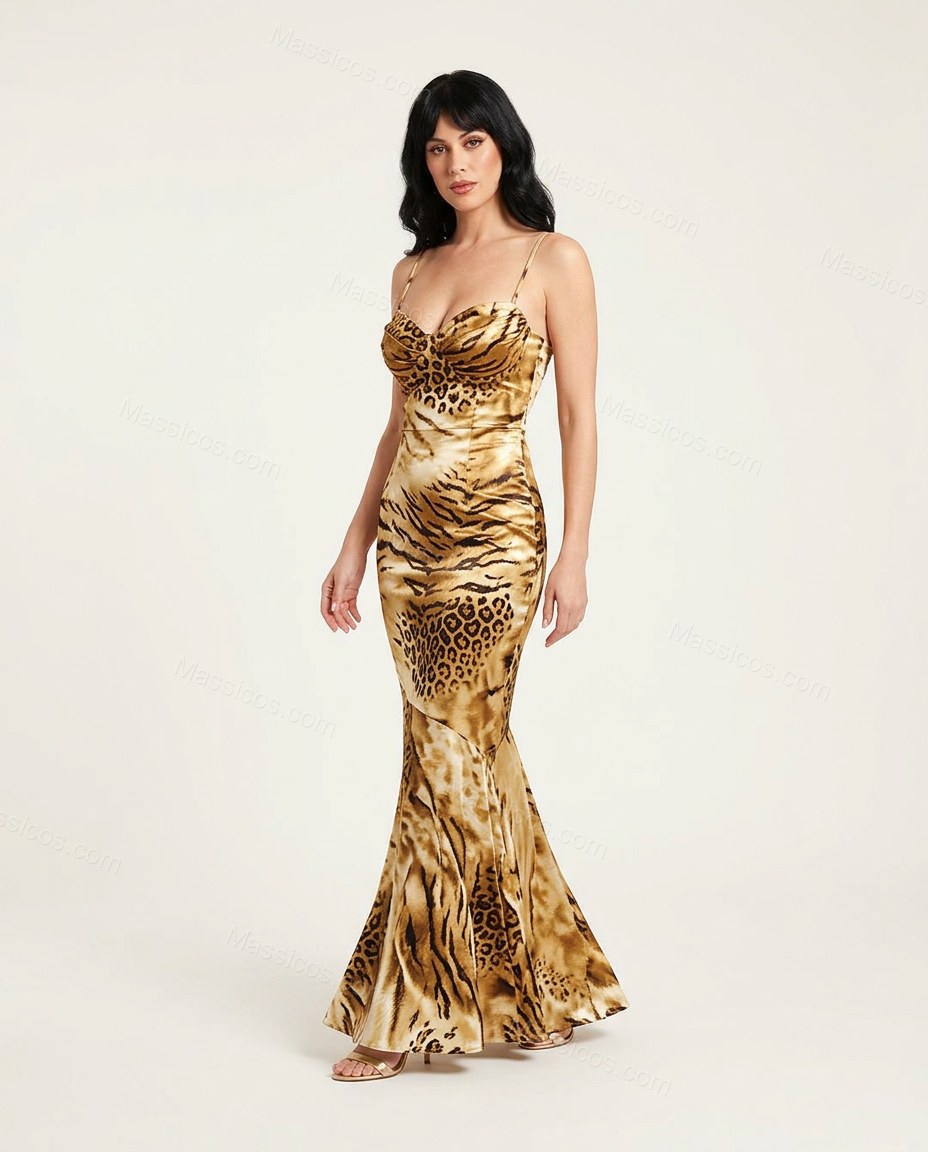 Gold Satin Dress, front studio view, by Massicos