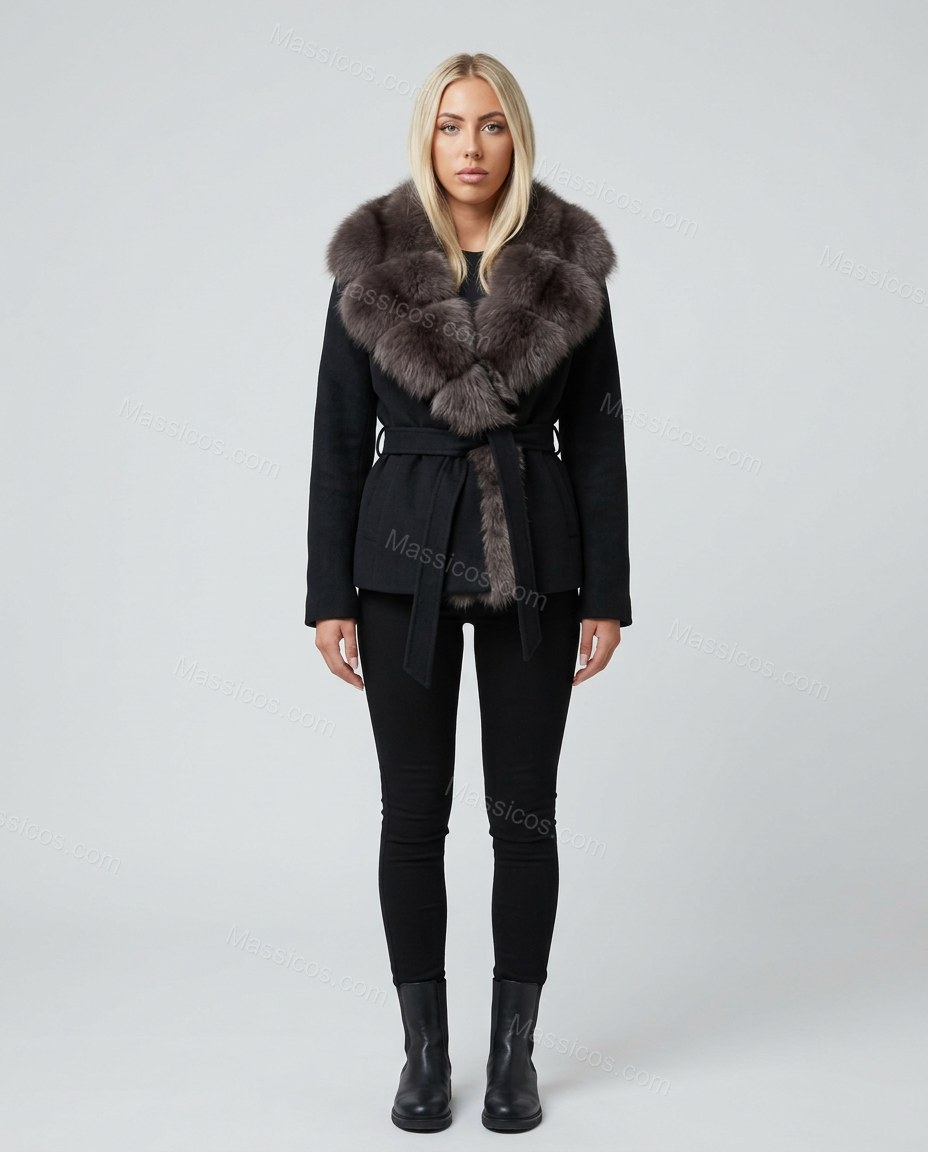 Black Faux-Fur Jacket, front studio view, by Massicos