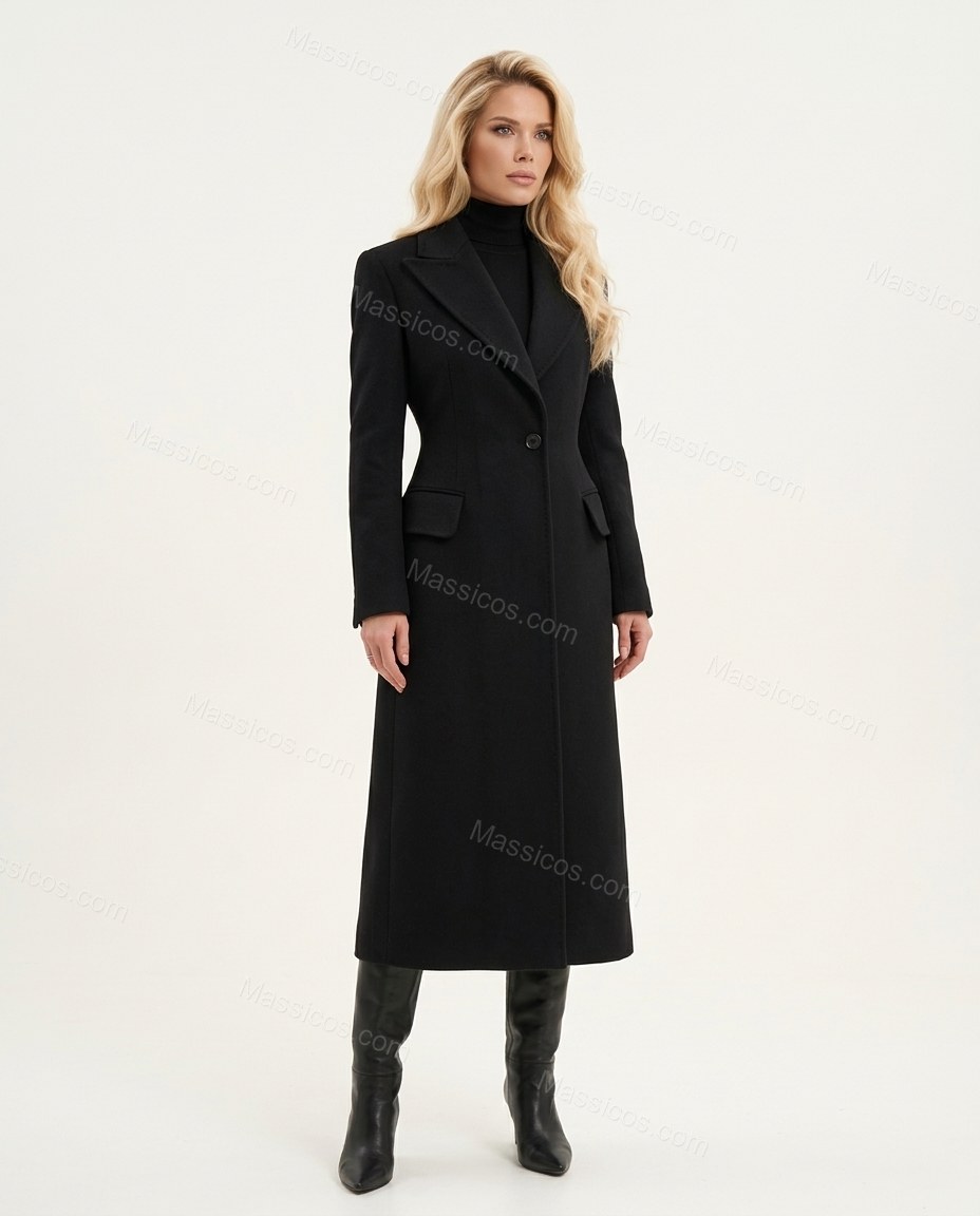 Deep Black with Slight Plum Coat, front studio view, by Massicos