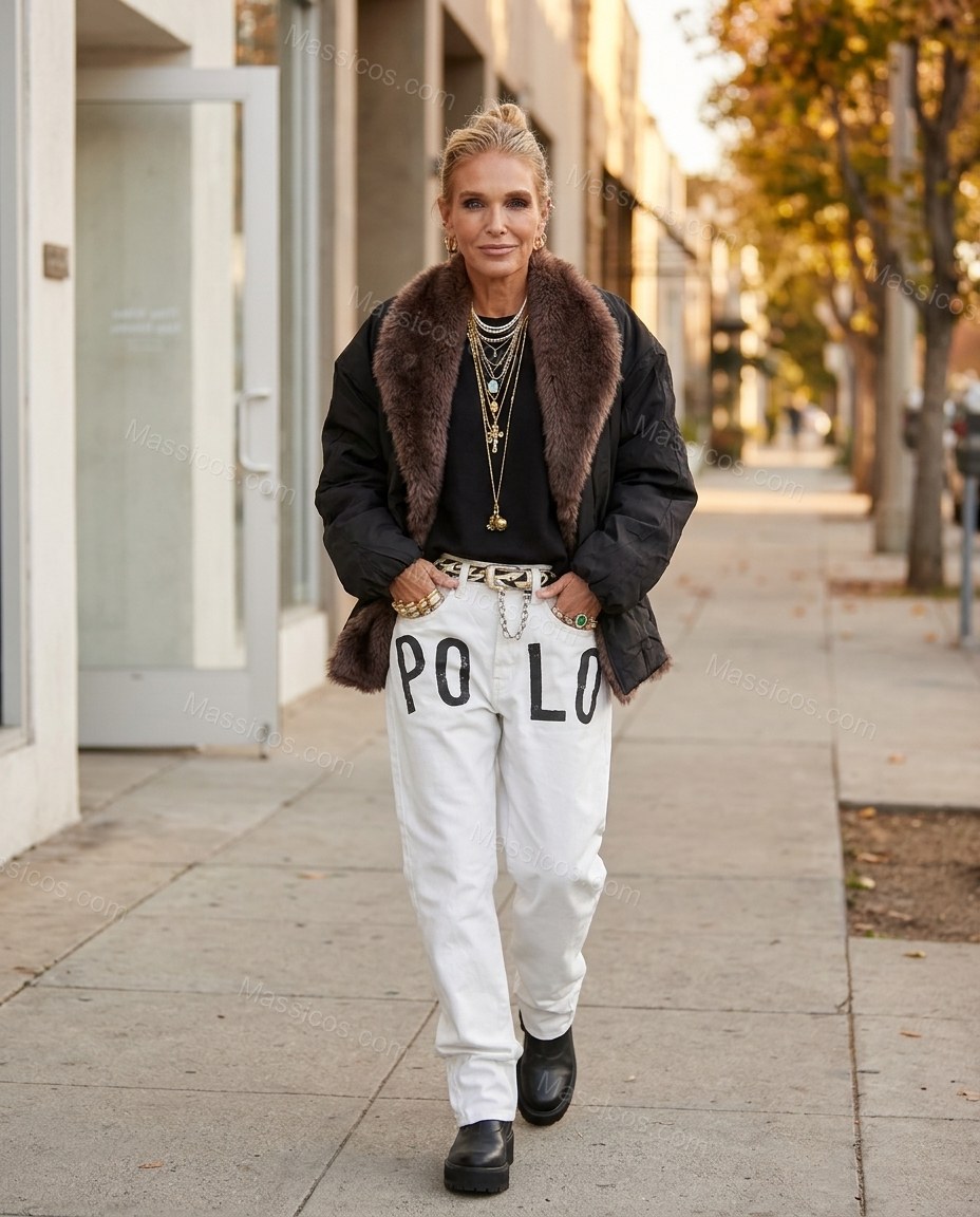 Black Jacket, walking lifestyle view, by Massicos