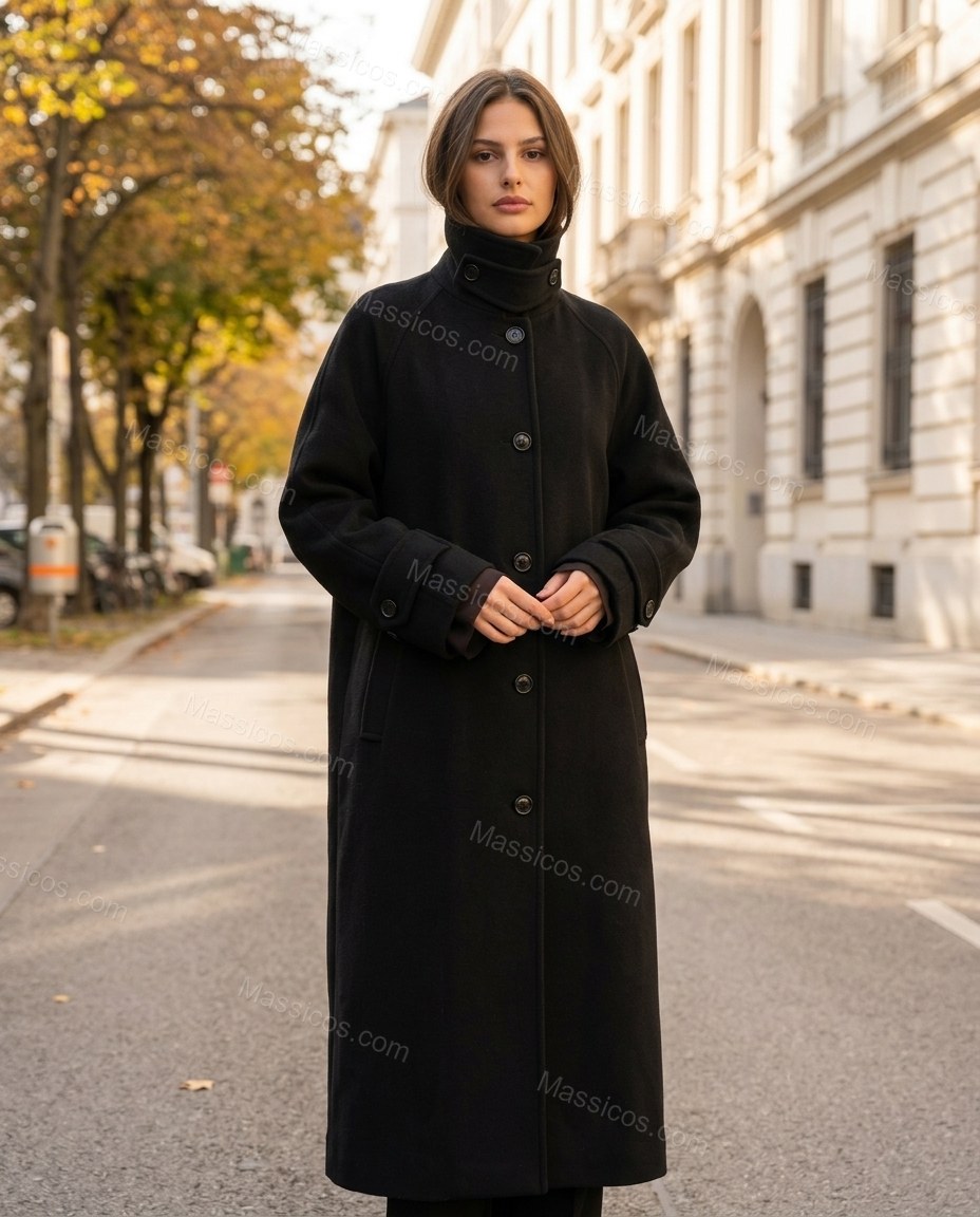 Black Coat, full-length hero view, by Massicos