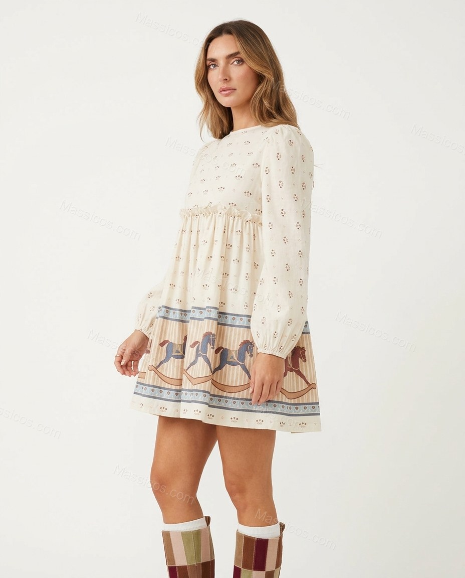 Ivory Cream Mini Dress, side and back studio view, by Massicos