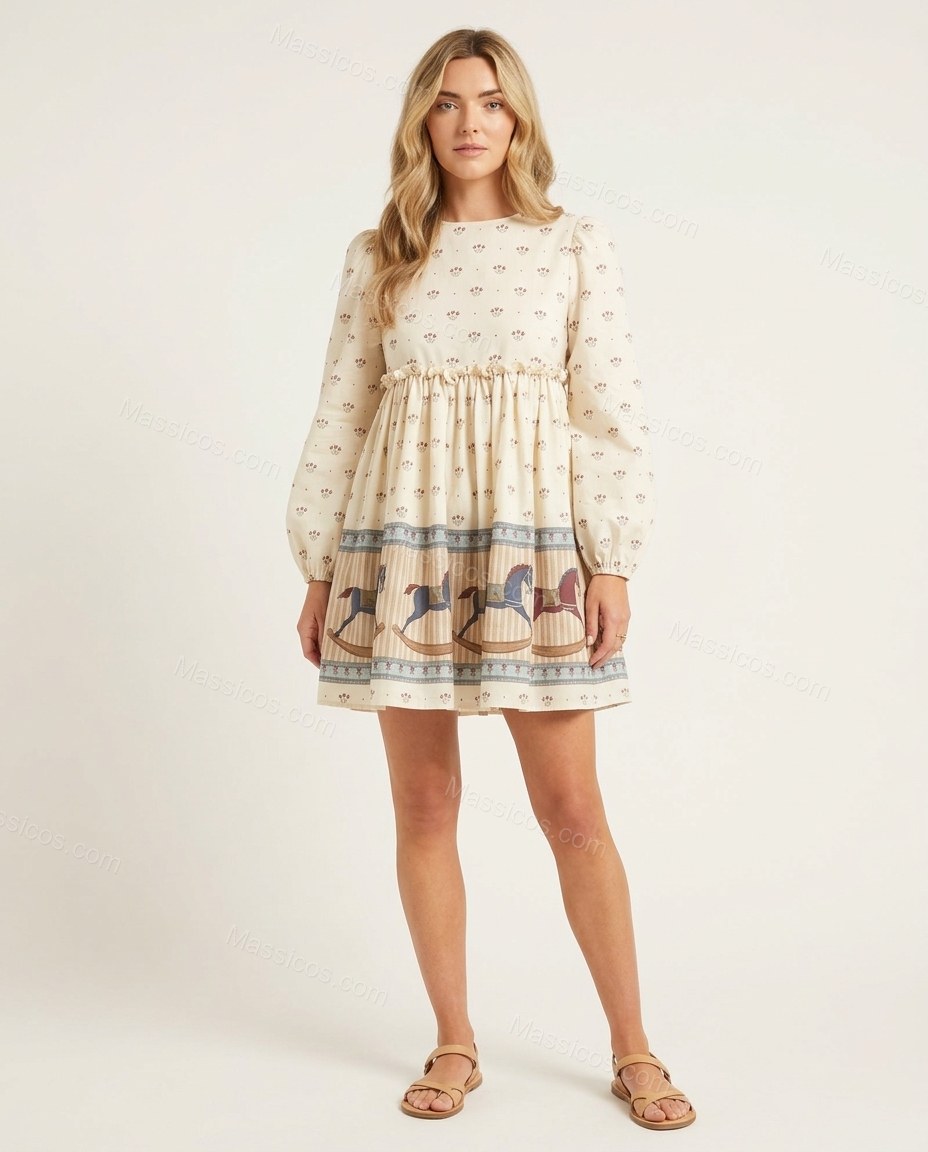 Ivory Cream Mini Dress, front studio view, by Massicos