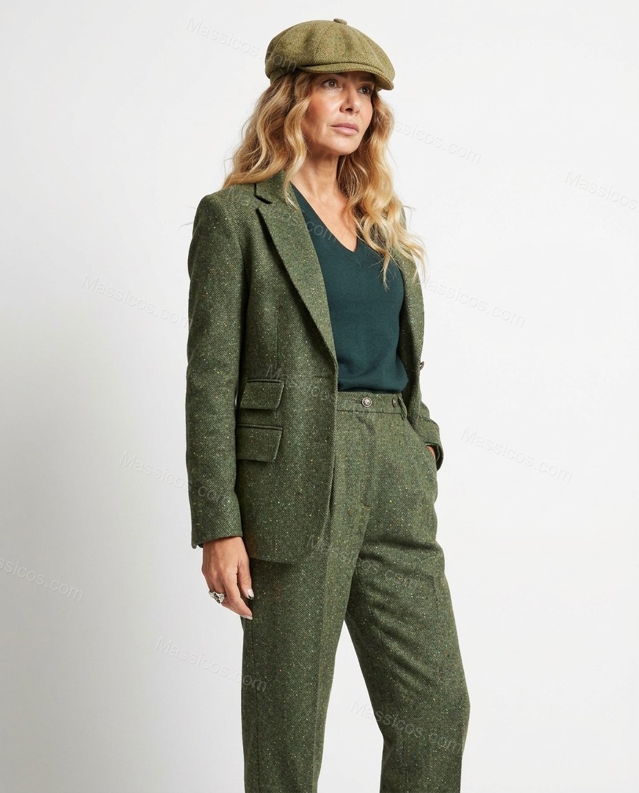 Moss Green Blazer, side and back studio view, by Massicos