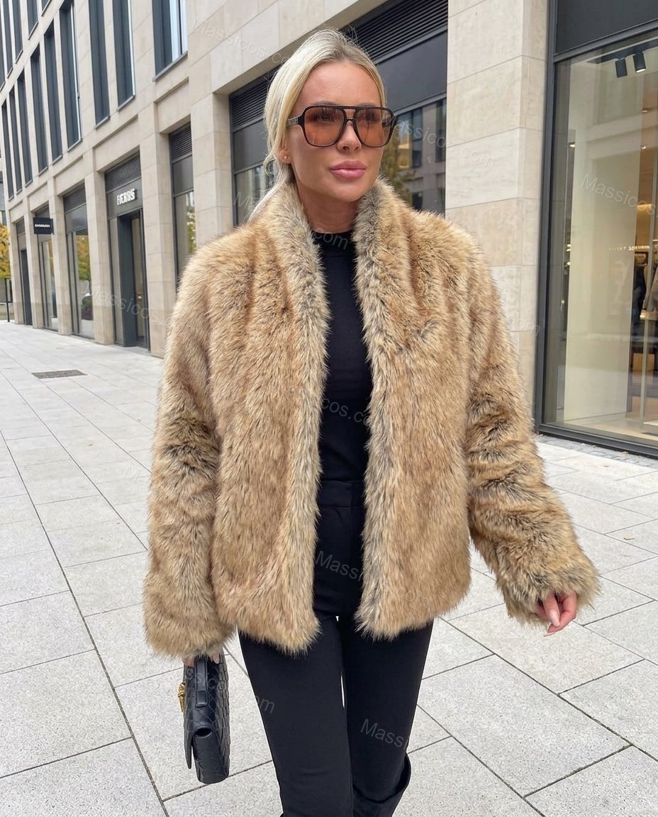 Warm Beige Faux-Fur Jacket, alternate use-case lifestyle view, by Massicos