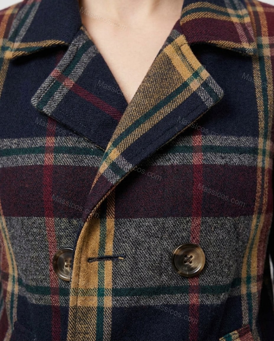 Dark Navy Plaid Jacket, close-up of plaid, by Massicos
