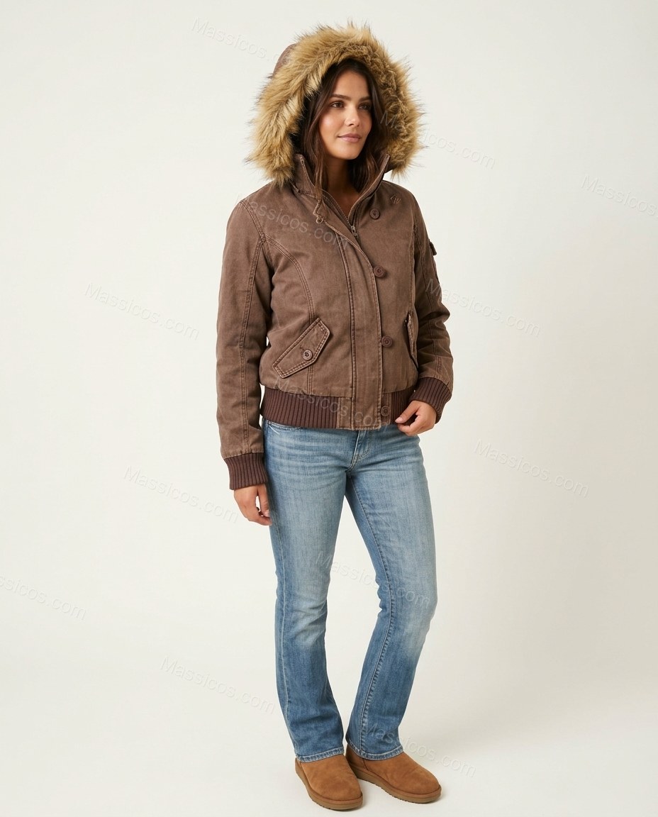 Medium Brown Ribbed Jacket, front studio view, by Massicos