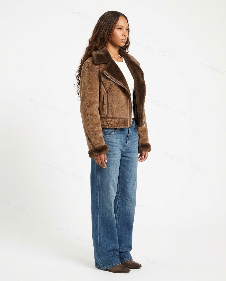 Warm Brown Jacket, side and back studio view showing fitted back with visible seams, by Massicos