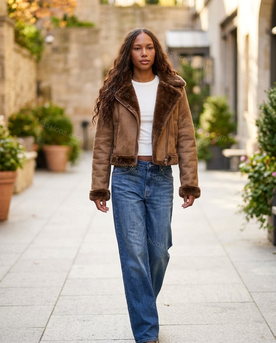 Warm Brown Jacket, movement and fit lifestyle view, by Massicos