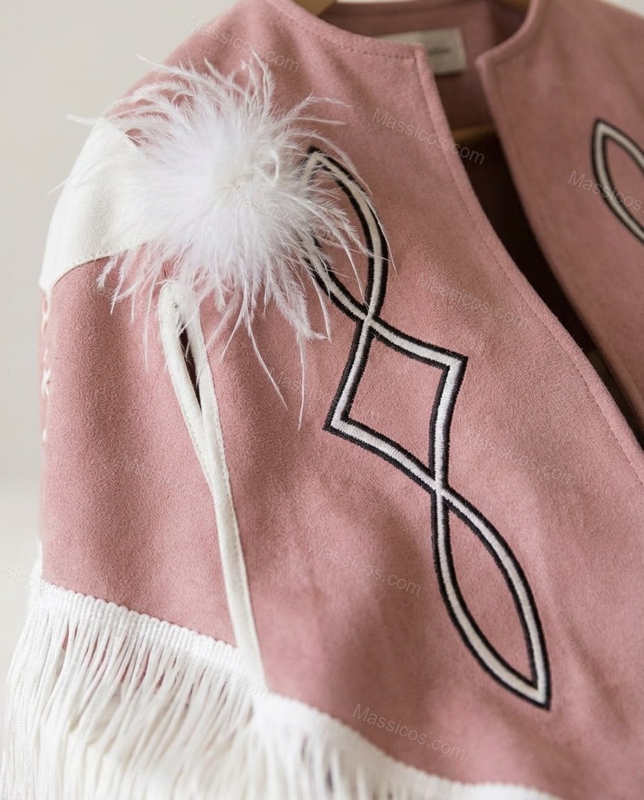 Dusty Pink Geometric Cape Embroidered Outerwear, close-up of geometric, by Massicos