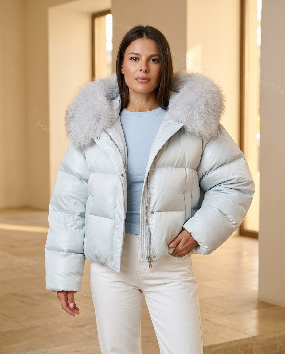 Icy Blue White Jacket, full-length hero view, by Massicos