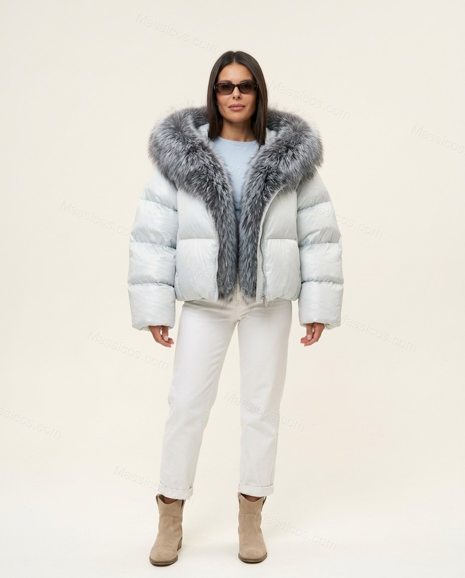 Icy Blue White Jacket, front studio view, by Massicos