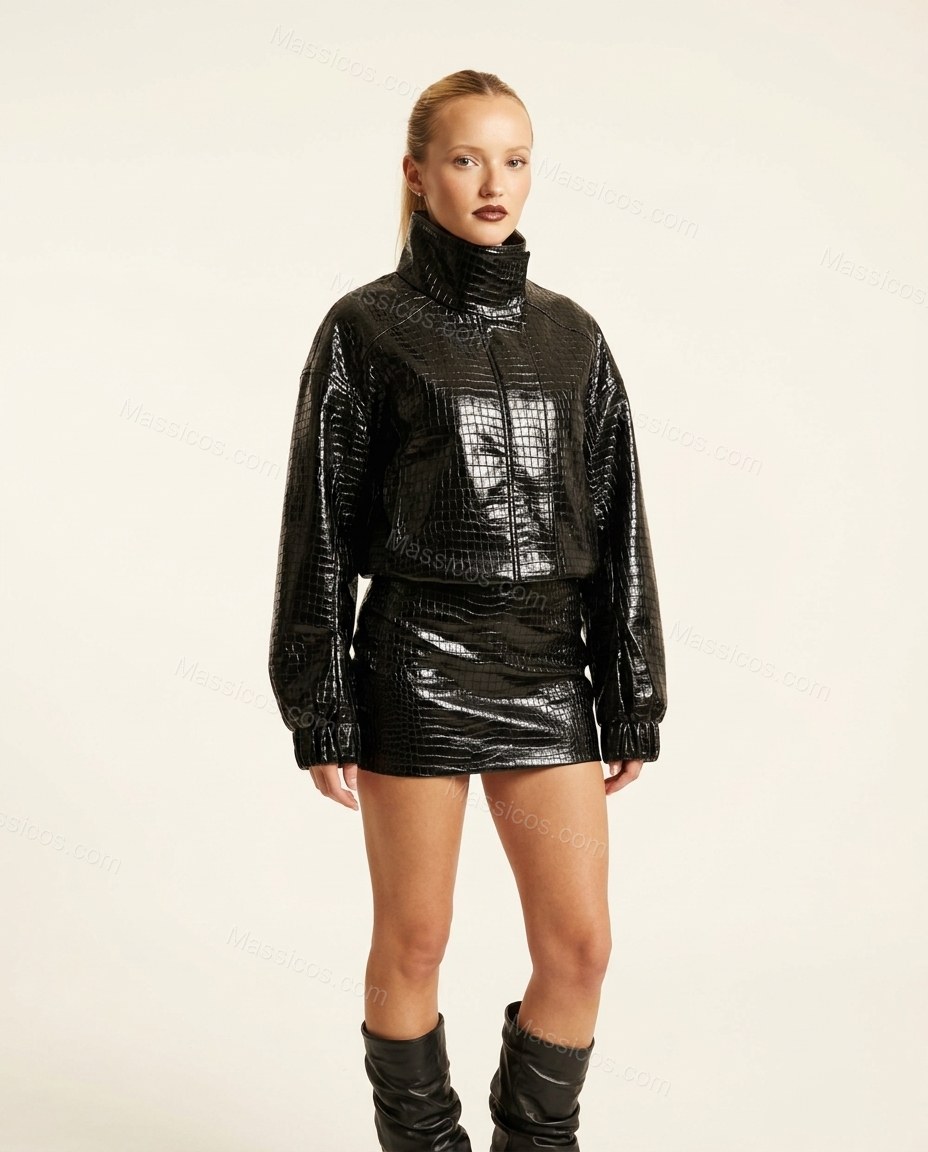 Black Jacket, side and back studio view showing no visible back details, by Massicos
