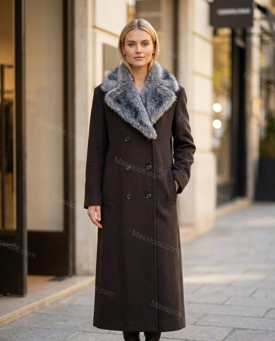 Dark Brown Coat, full-length hero view, by Massicos