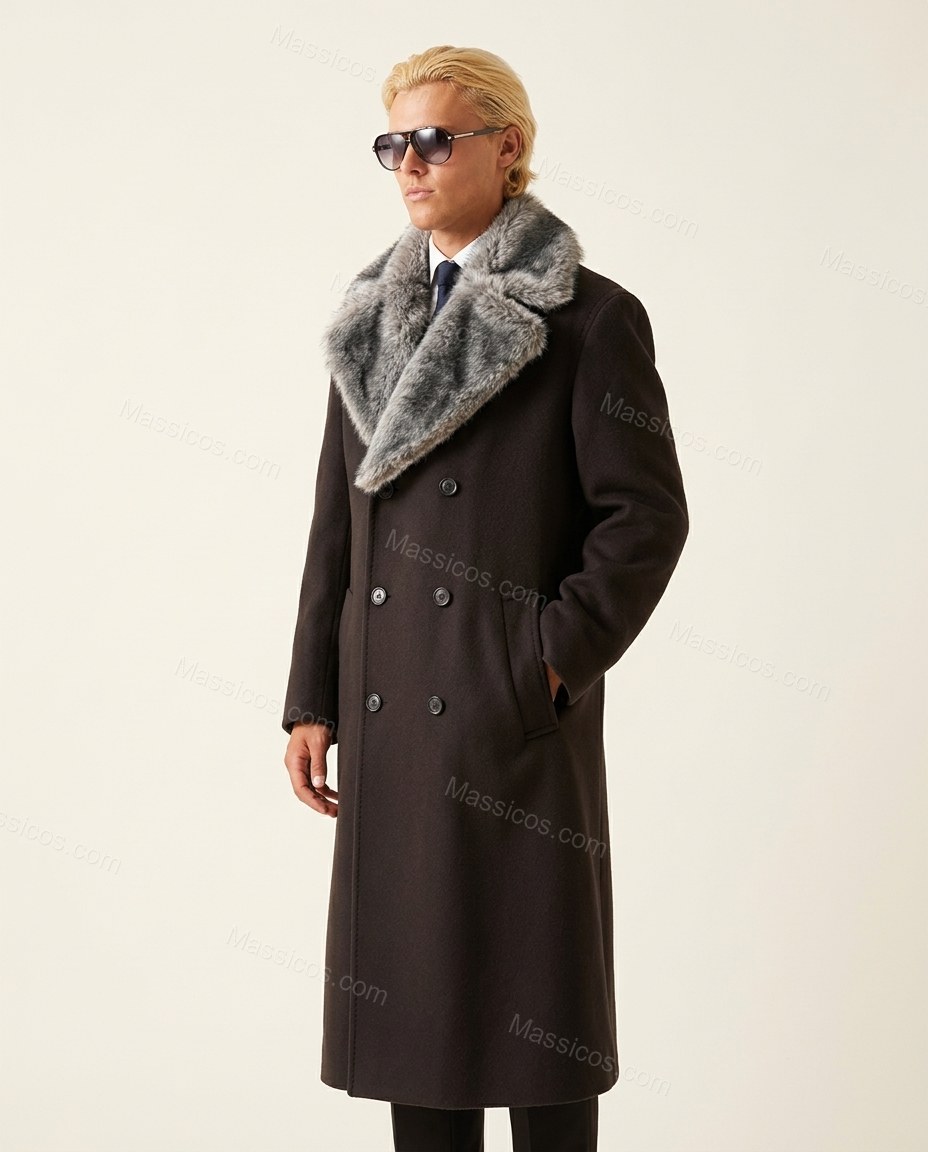 Dark Brown Coat, side and back studio view showing not visible, by Massicos