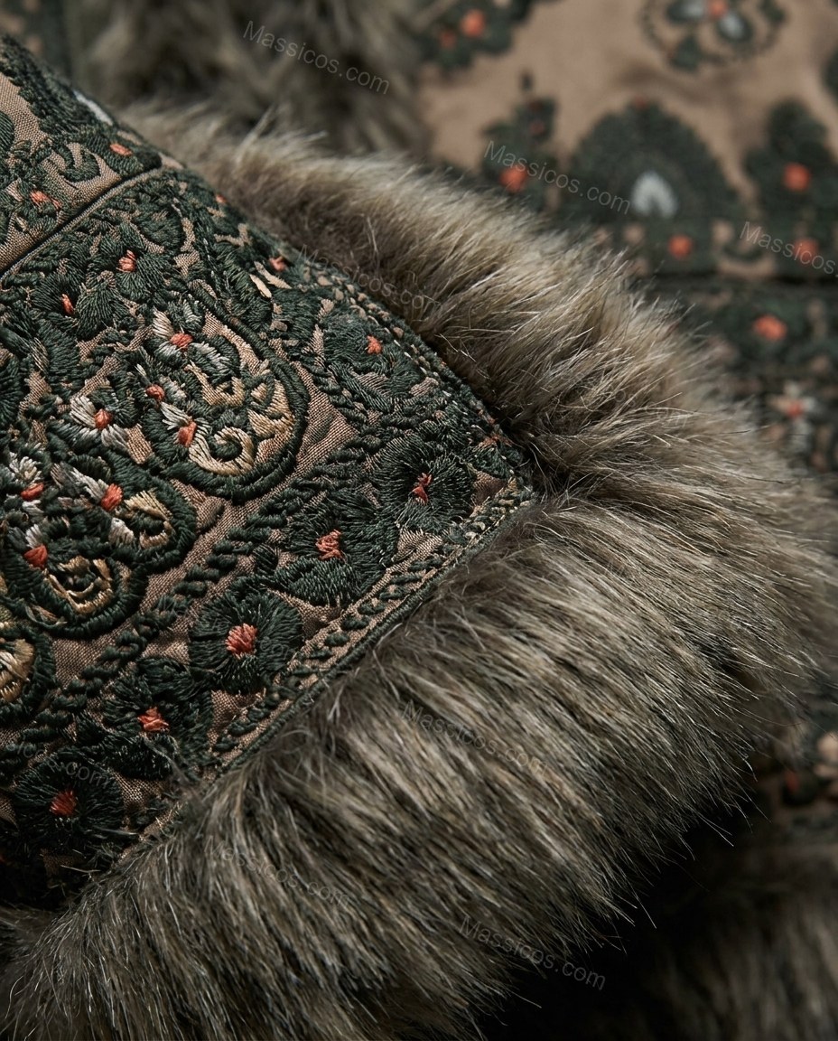 Dark Grey with Patterned Panels Paisley Jacket, close-up of paisley, by Massicos
