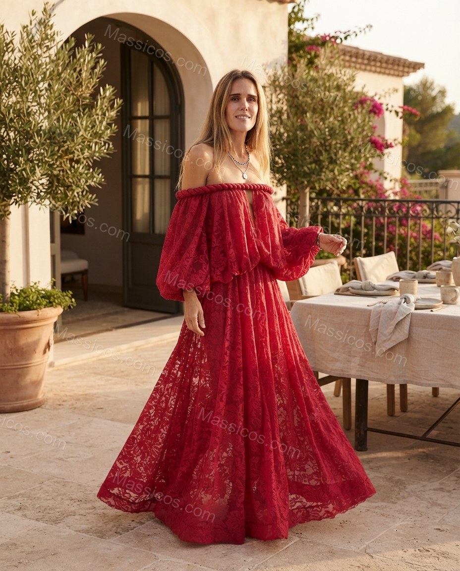Red Poise Cocktail Hour Lace Maxi Dress by Massicos