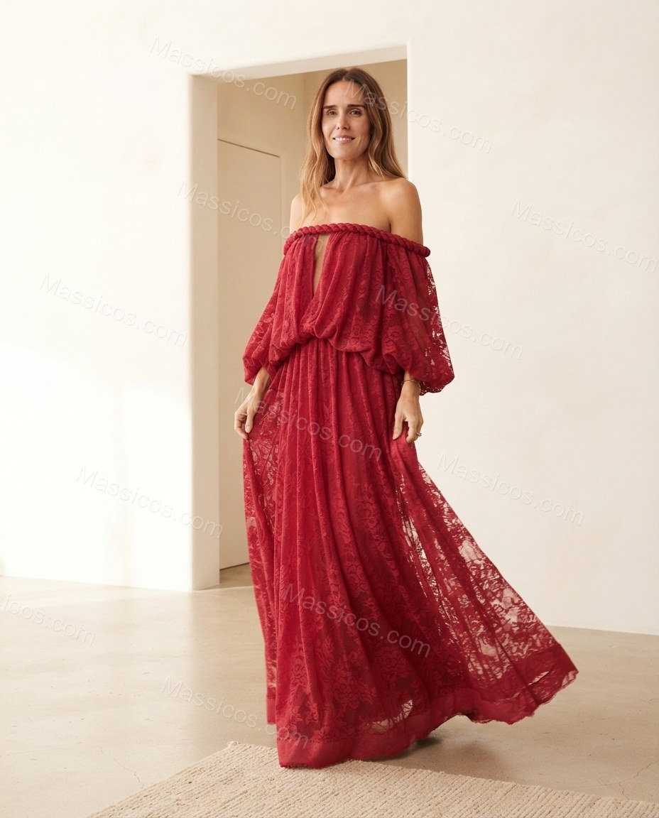 Red Poise Cocktail Hour Lace Maxi Dress by Massicos