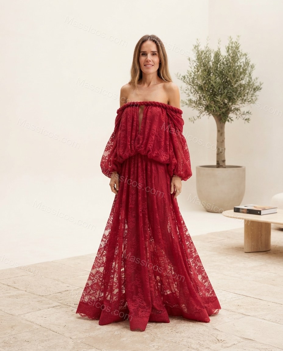 Red Poise Cocktail Hour Lace Maxi Dress by Massicos
