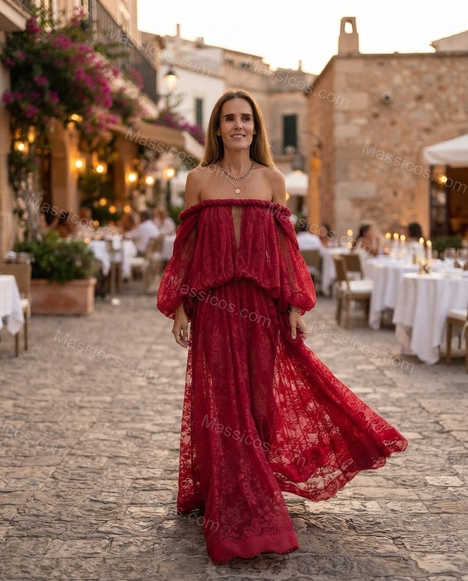 Red Poise Cocktail Hour Lace Maxi Dress by Massicos