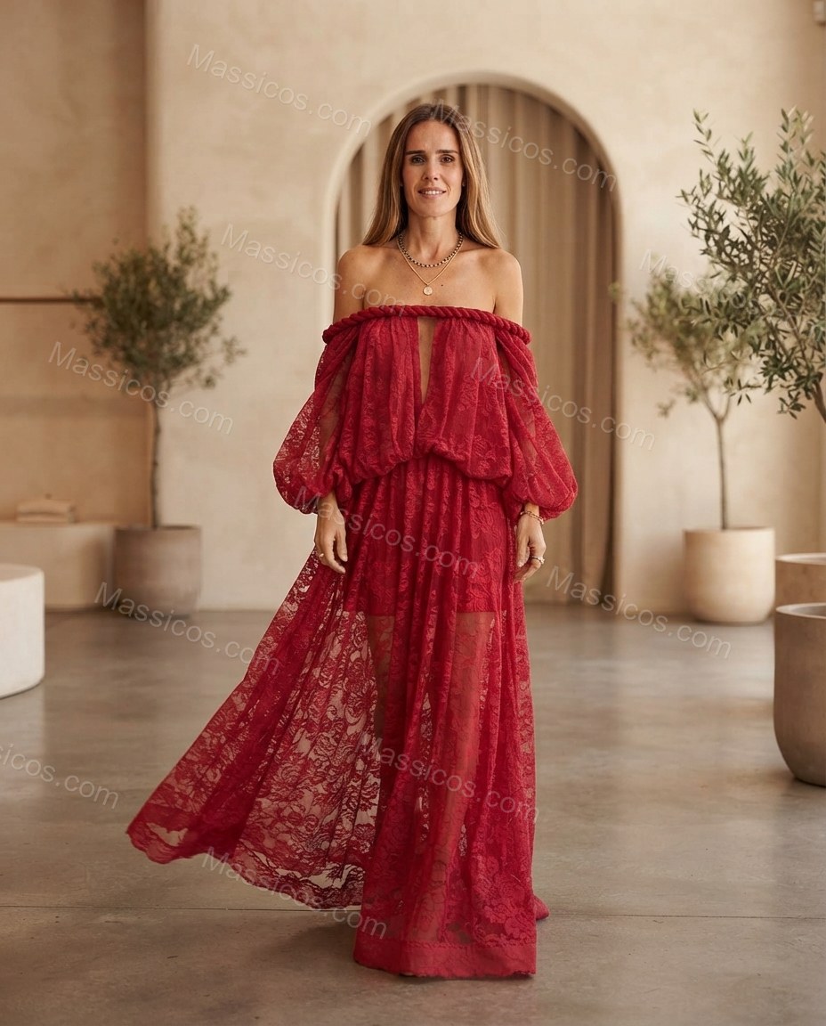 Red Poise Cocktail Hour Lace Maxi Dress by Massicos