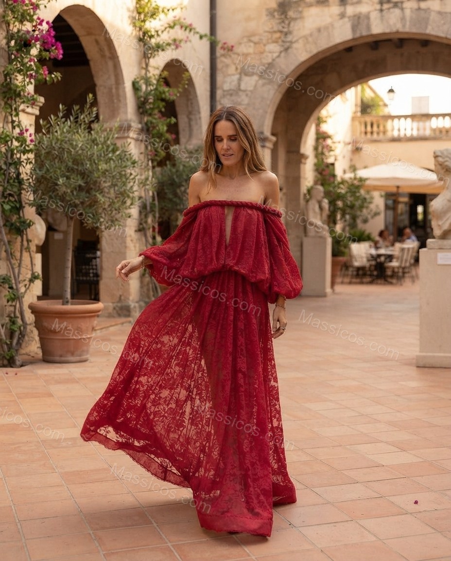 Red Poise Cocktail Hour Lace Maxi Dress by Massicos