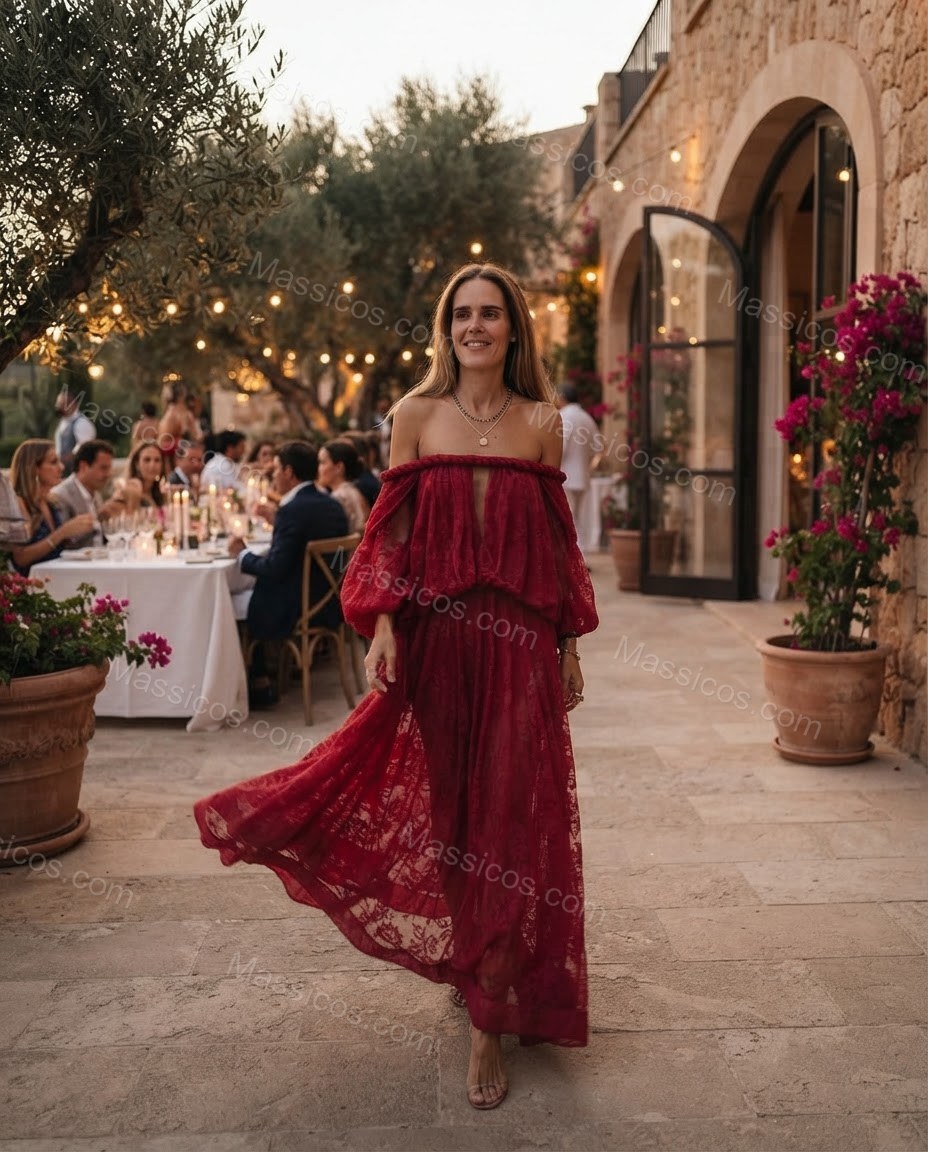 Red Poise Cocktail Hour Lace Maxi Dress by Massicos
