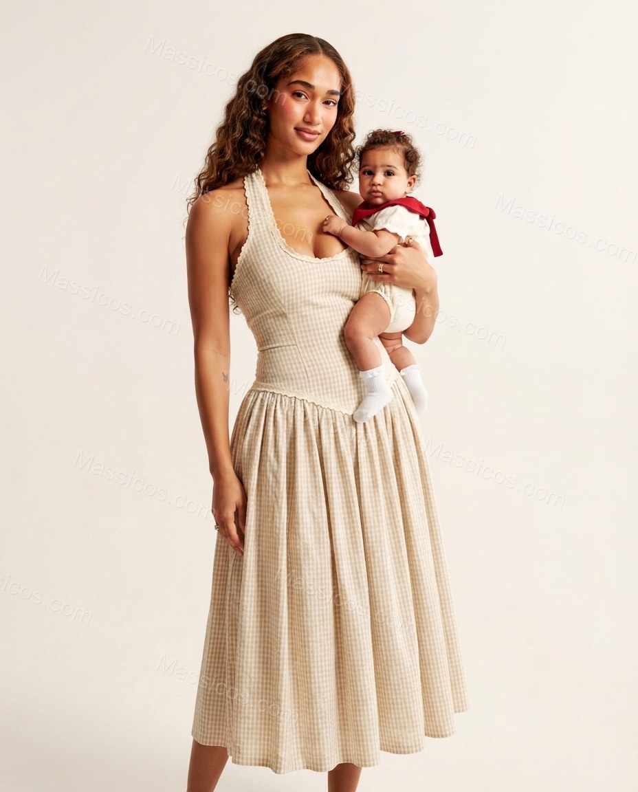 Sand Grace Office Edit Halter Midi Dress by Massicos