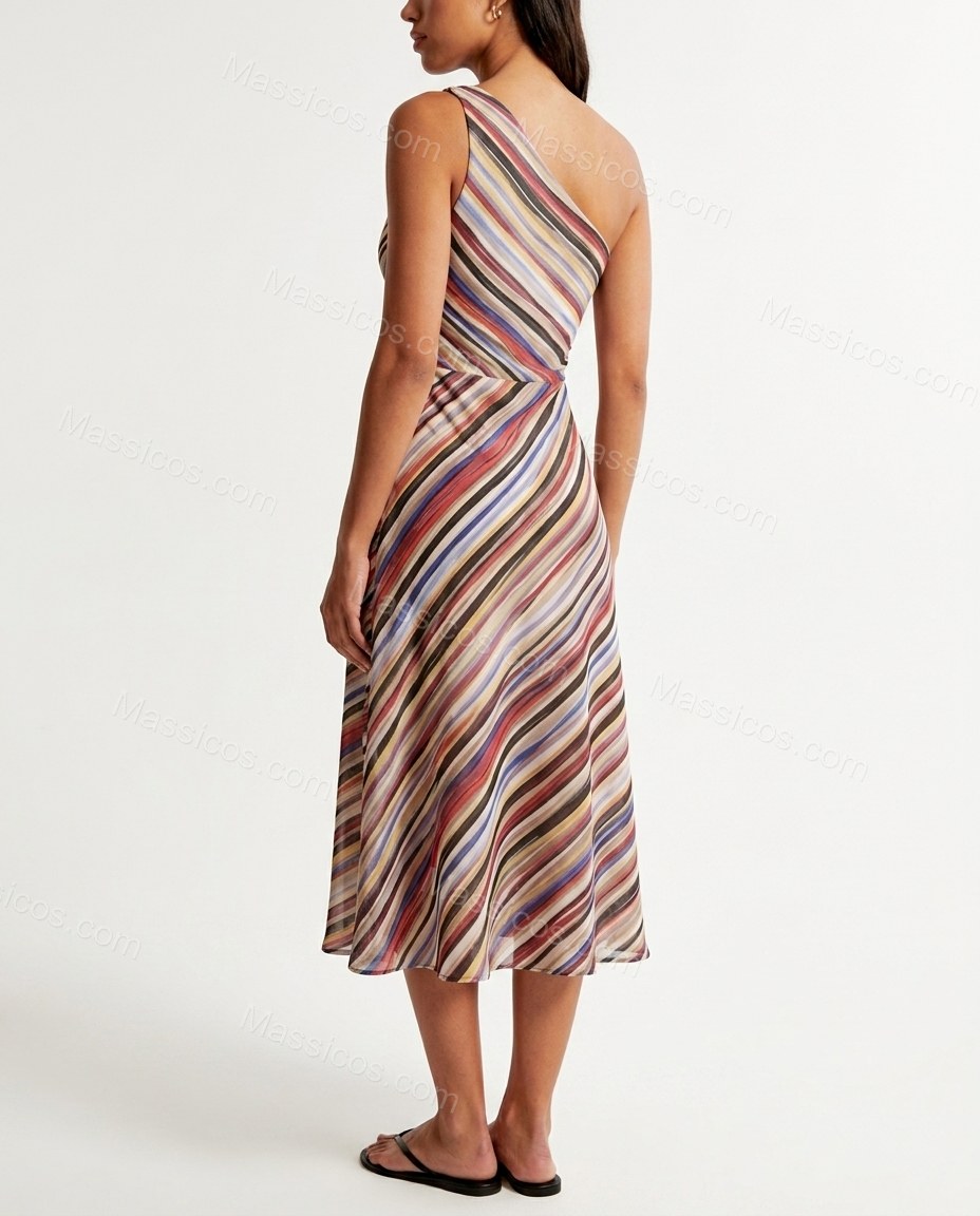 Multi-Color Aura City Layer Striped Midi Dress by Massicos