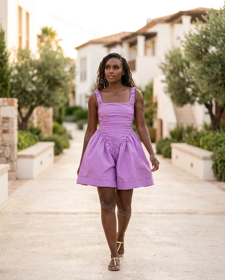 Lavender Gleam City Layer Ruched Romper by Massicos