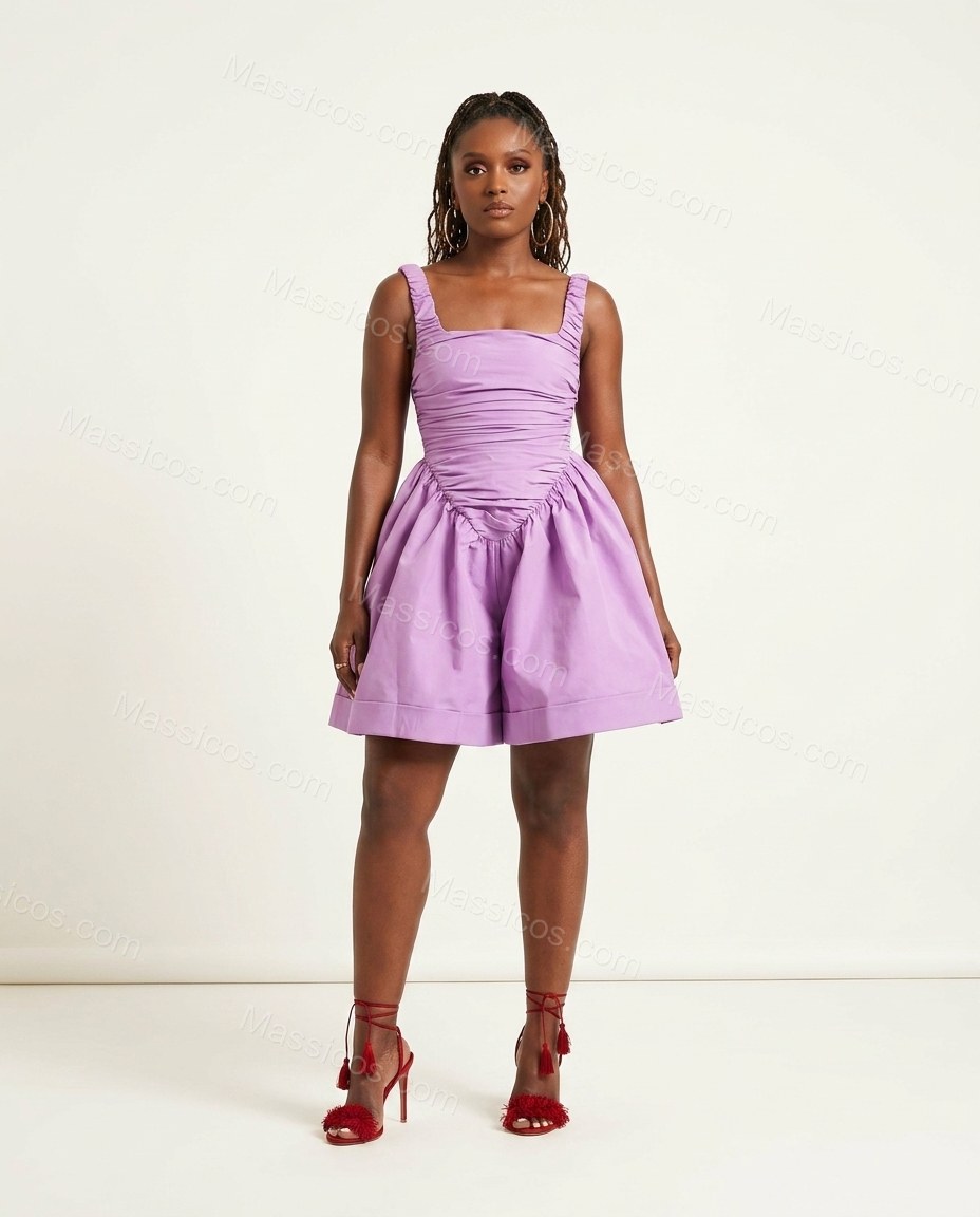 Lavender Gleam City Layer Ruched Romper by Massicos