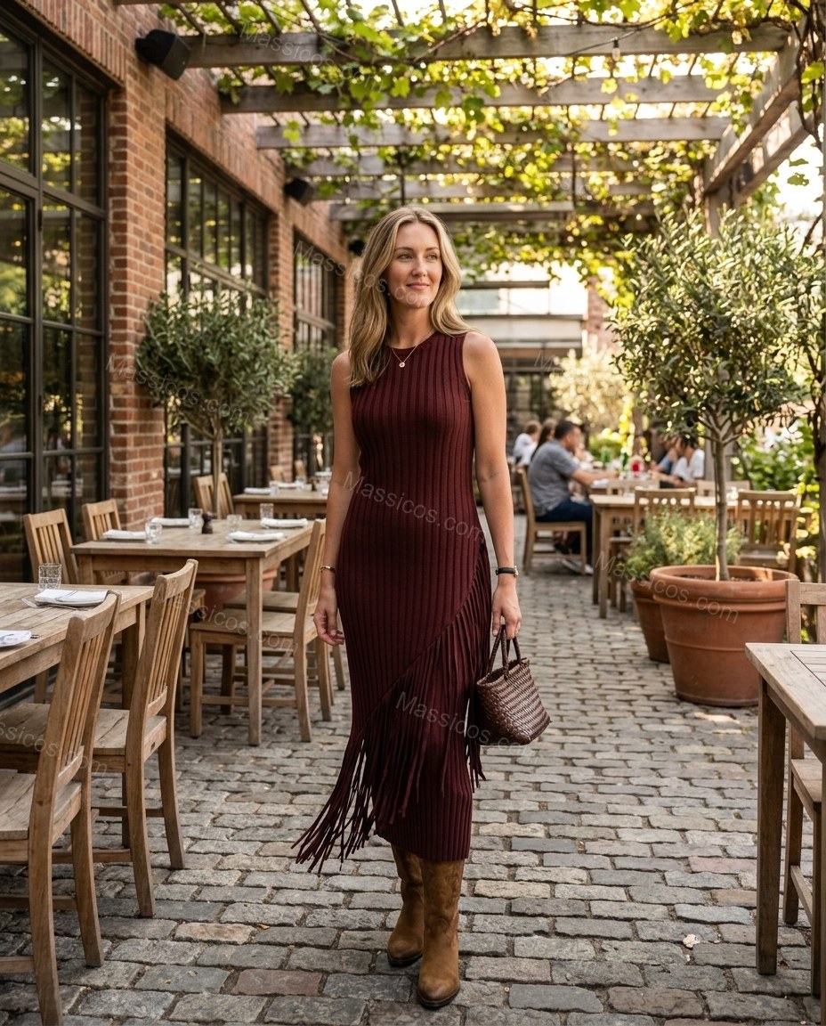 Burgundy Elevated Ribbed Midi Dress by Massicos