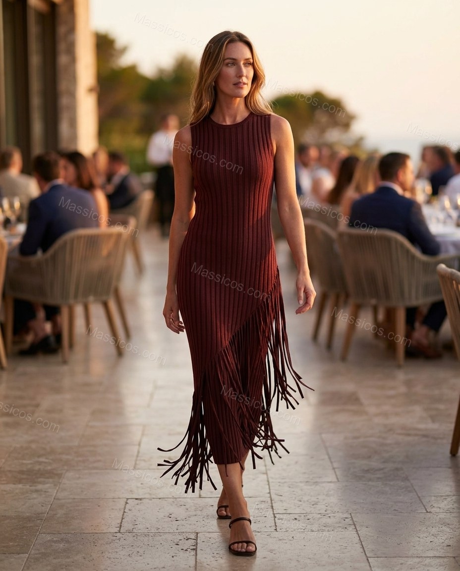 Burgundy Elevated Ribbed Midi Dress by Massicos