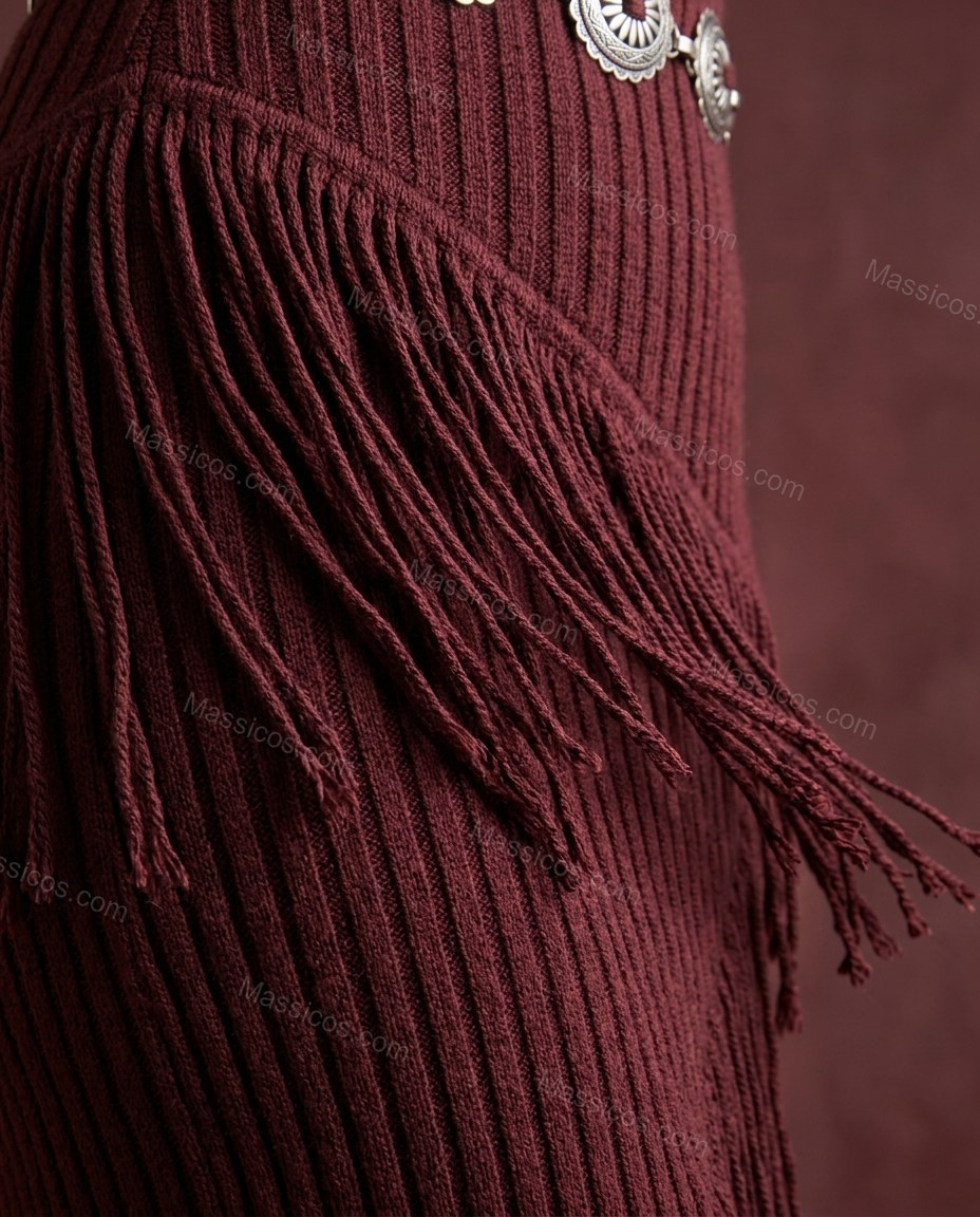 Burgundy Elevated Ribbed Midi Dress by Massicos